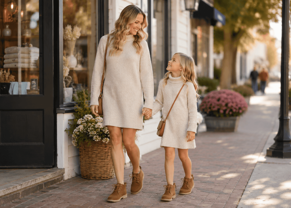 Mommy and Me Matching Sweater Dresses and Chukka Boots