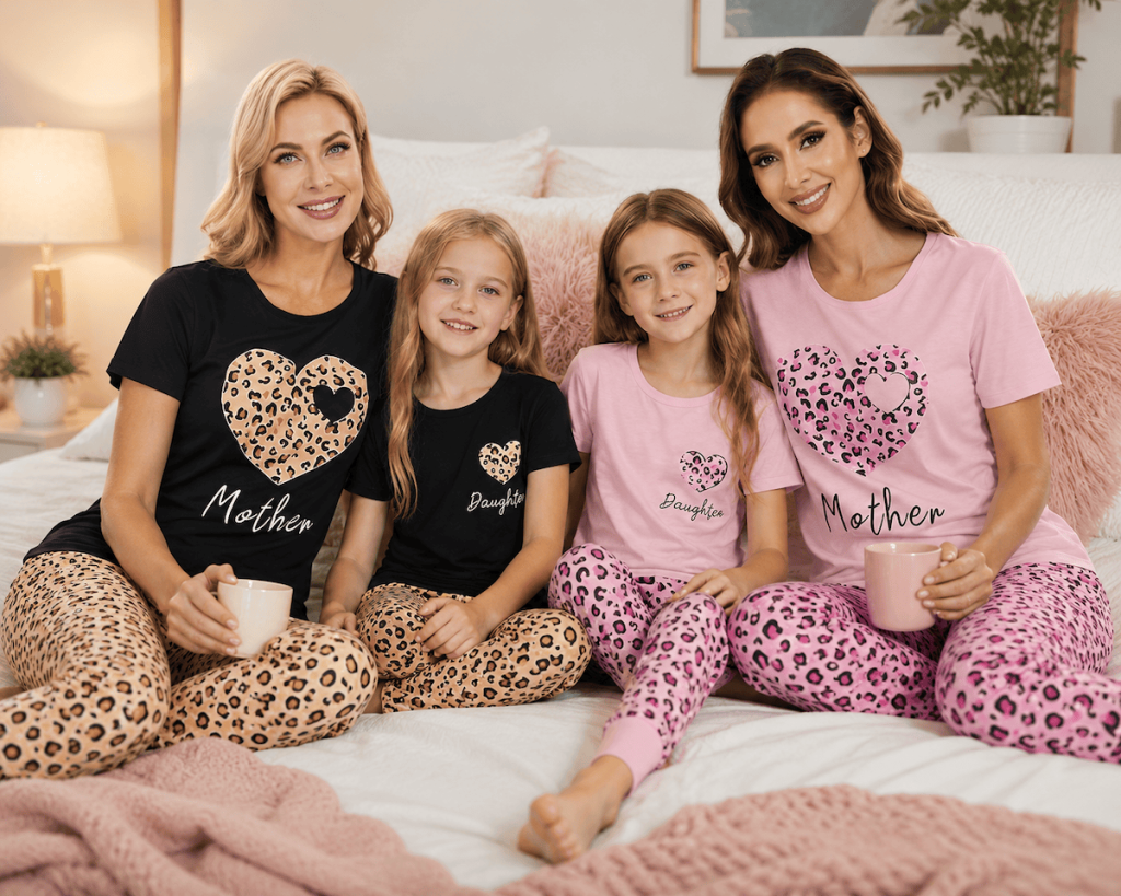 Mommy and Me Matching Animal Prints and Hearts Pajamas