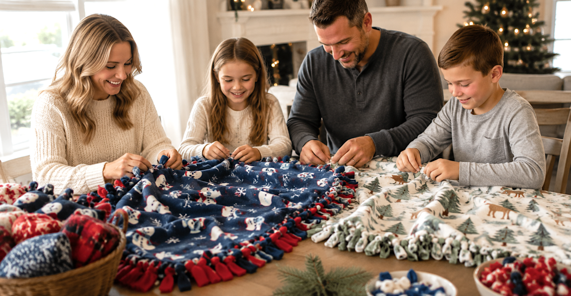 Give Back Family Holiday Craft Project No Sew Blankets