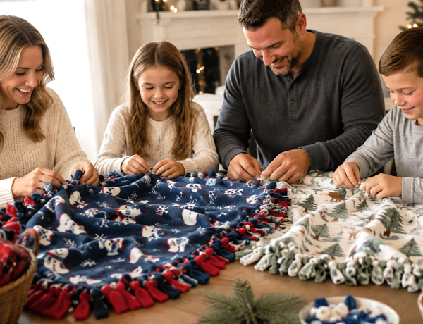 Give Back Family Holiday Craft Project No Sew Blankets