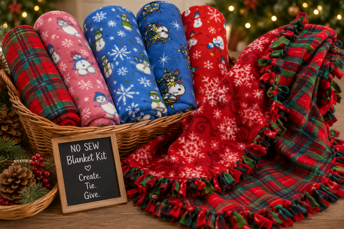 Winter Fleece Fabric for Family Holiday Craft Project No Sew Blankets