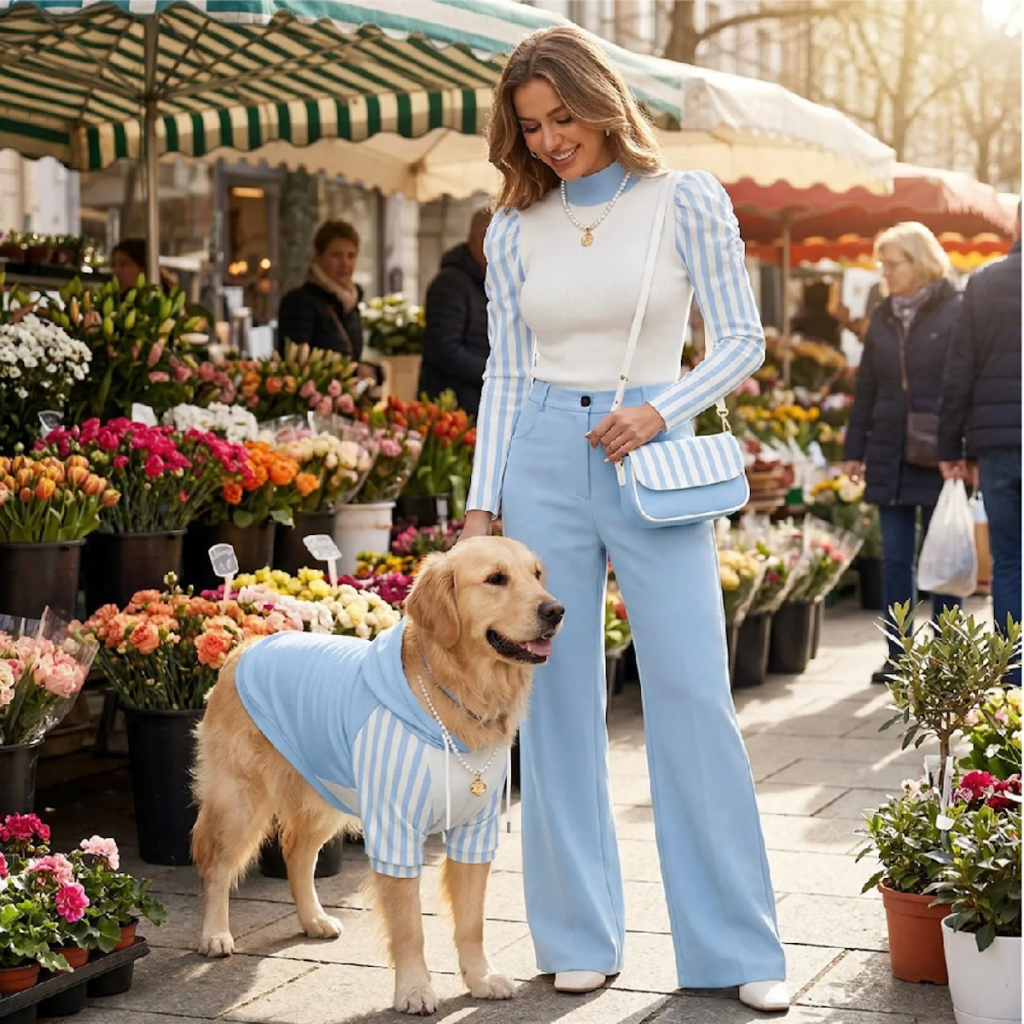 Blue Striped Matching Dog and Owner Outfit