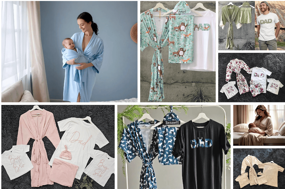 Matching Family Maternity Robe, Baby Swaddle, and Family T-shirts