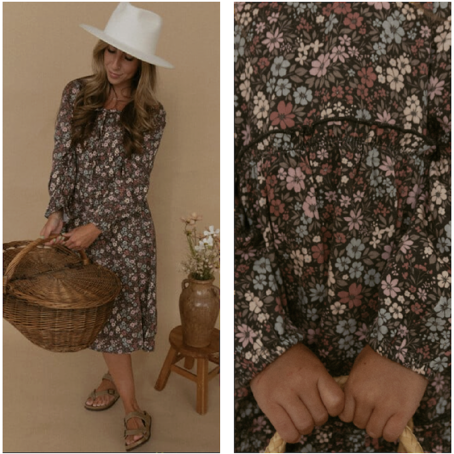 Mom + Me Matching Organic Long Sleeve Bohemian Floral Dresses