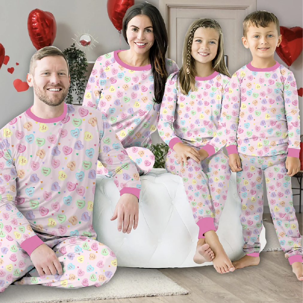 Candy Hearts Matching Family Valentines Day Pajamas
