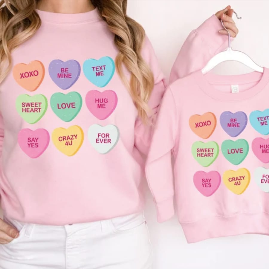 Mommy and Me Matching Candy Hearts Sweatshirts