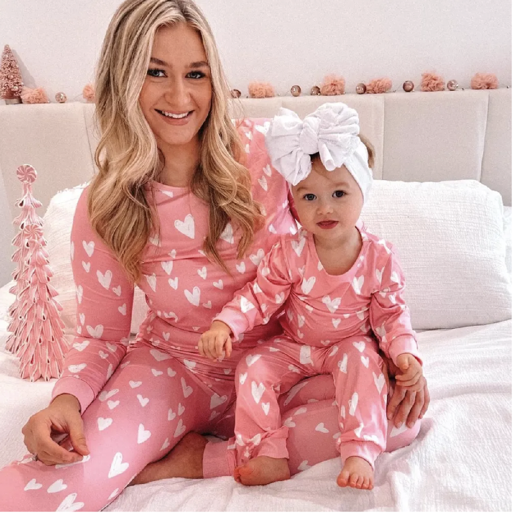 Mommy and Me Valentines Day Heart Print Pajamas