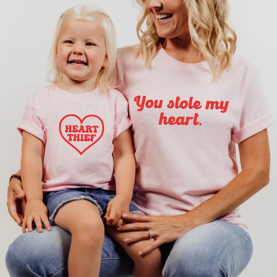Mother Daughter Matching Heart Thief T-shirts