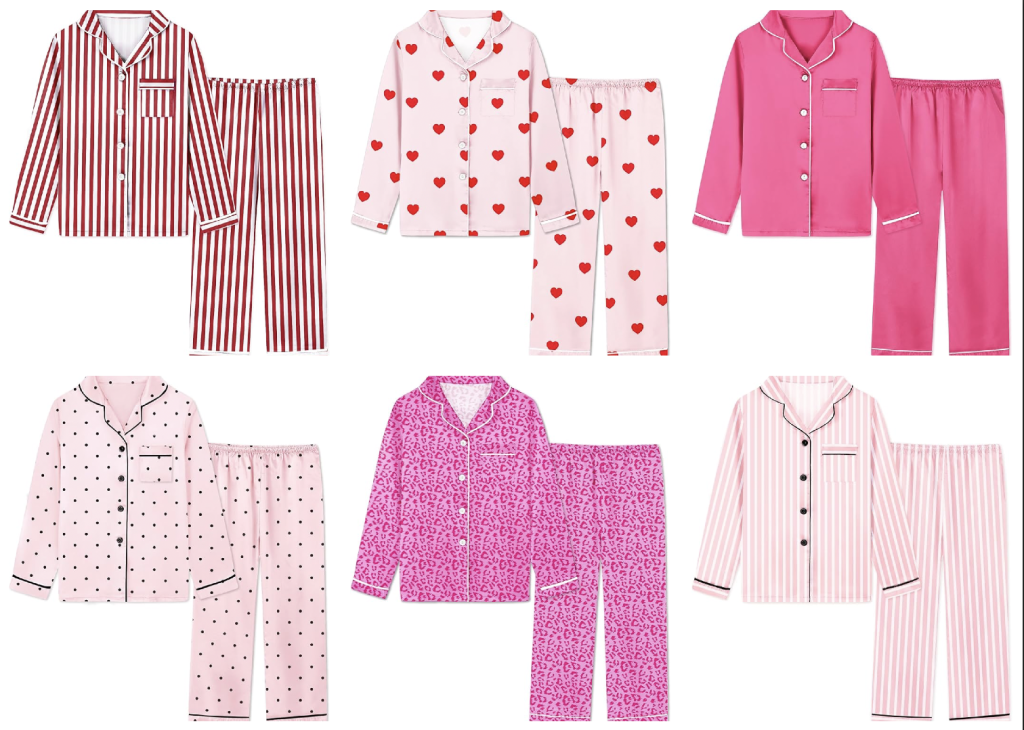 Mother Daughter Matching Silk Valentines Day Pajamas