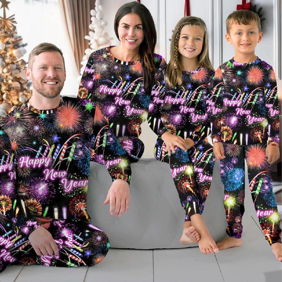 Family Matching Happy New Year Colorful Fireworks Pajamas