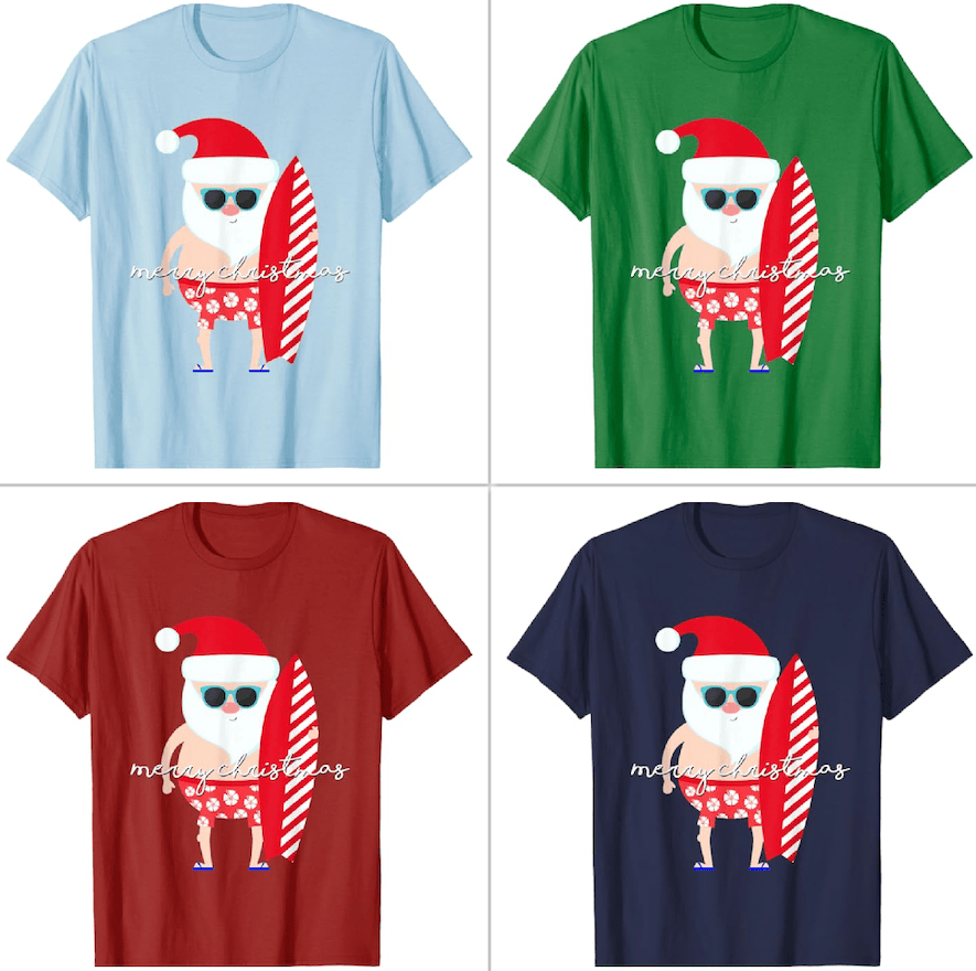 Matching Family Surfer Santa Christmas Pajama Shirts