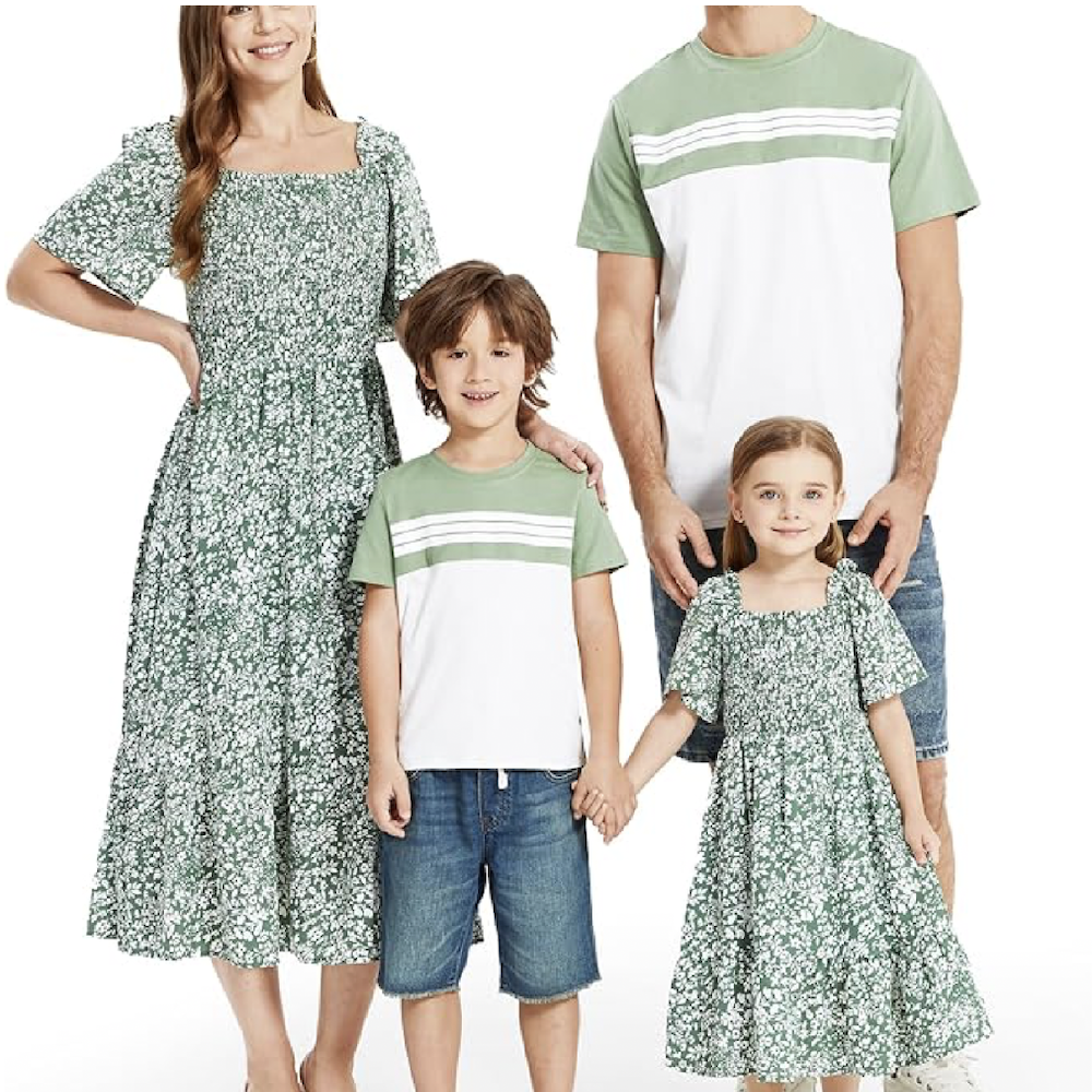 Family Matching Light Green and Floral Outfits