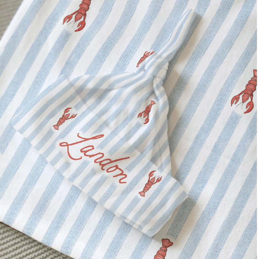 Coastal Baby Blue Stripe Lobster Print Swaddle Set