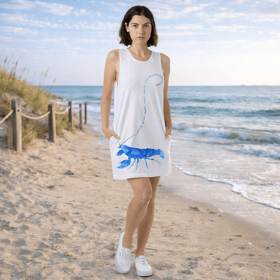 Lobster Print Sleeveless Tank Dress with Pockets