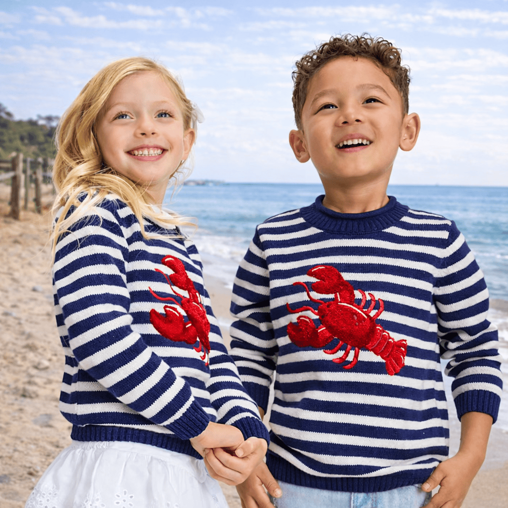 Kids Striped Embroidered Chenille Lobster Bake Sweater