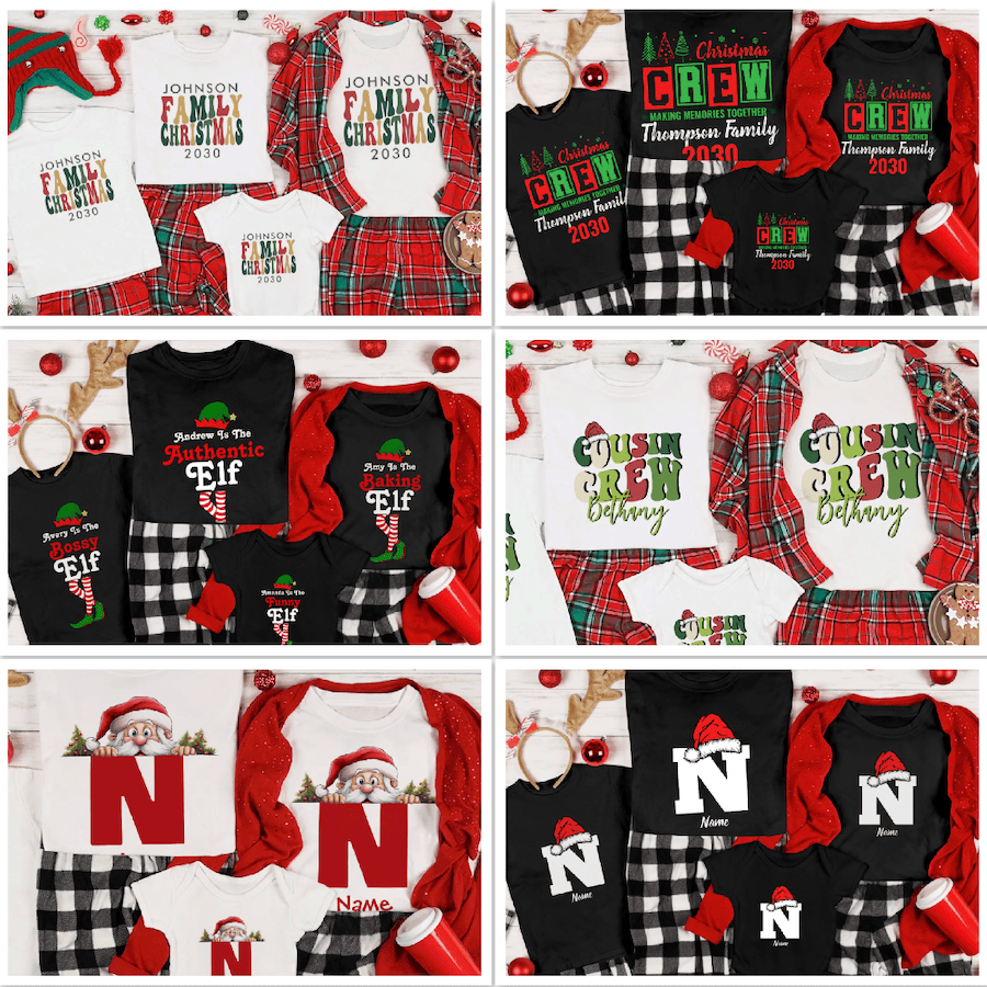 Family Matching Christmas Shirts and Plaid Pajama Pants