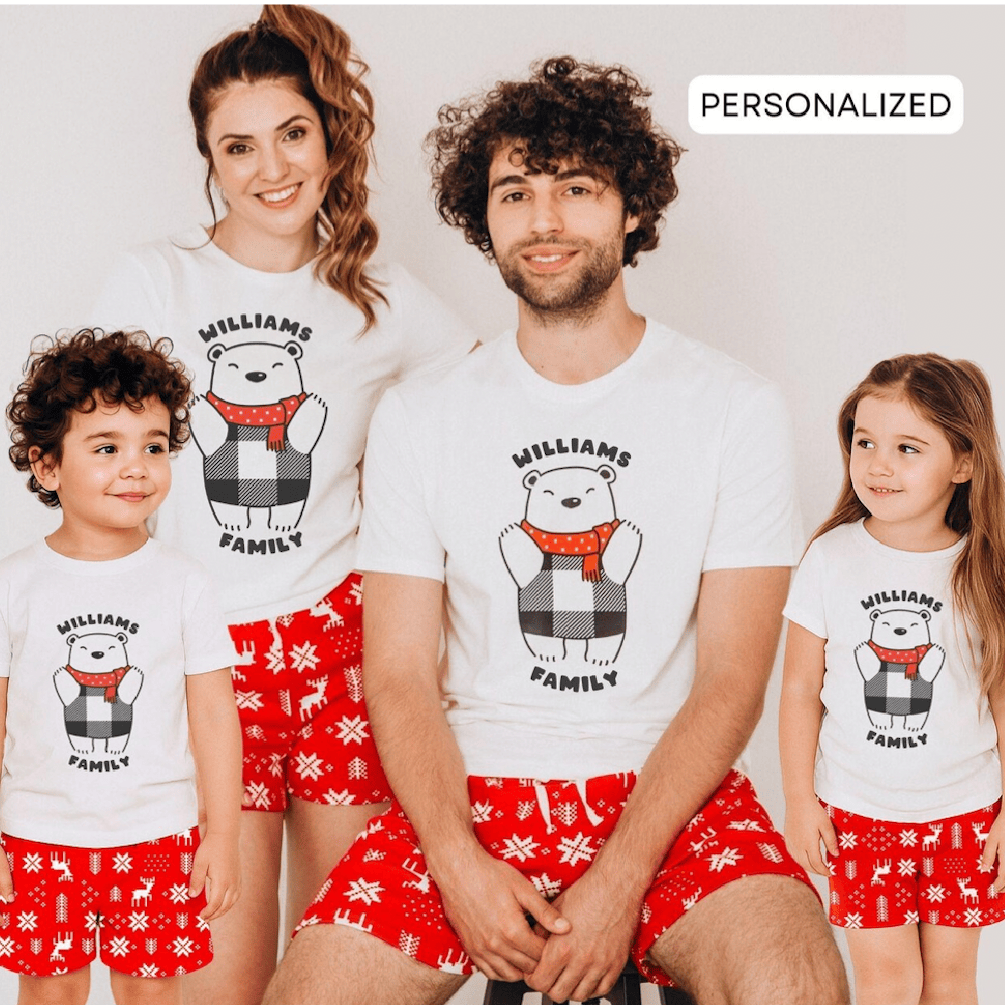 Family Matching Christmas Plaid Bear Pajamas