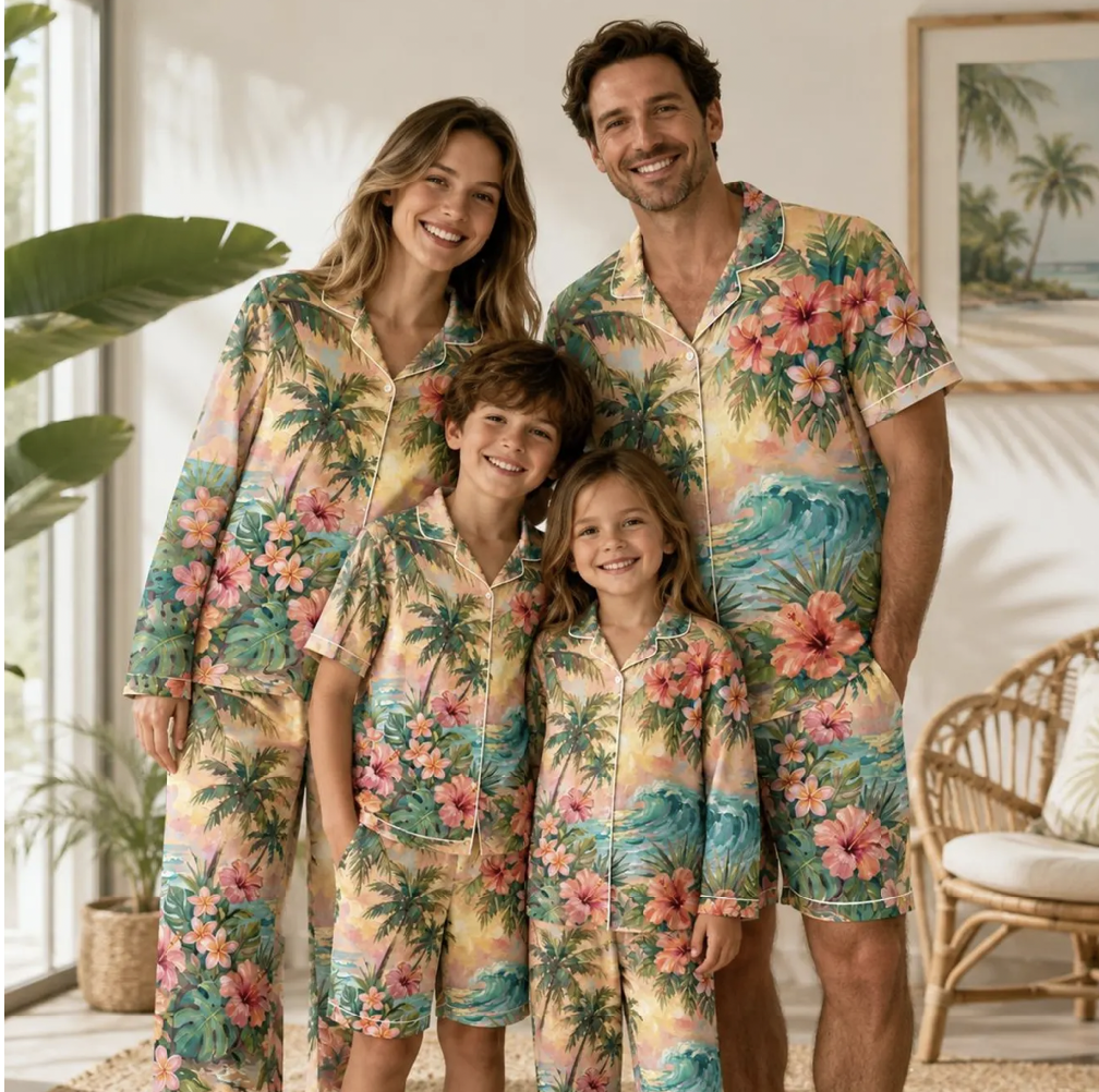 Family Matching Tropical Beach Sunset Christmas Pajamas