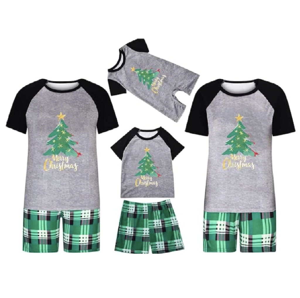 Short Sleeve Tops and Plaid Shorts Christmas Family Pajamas