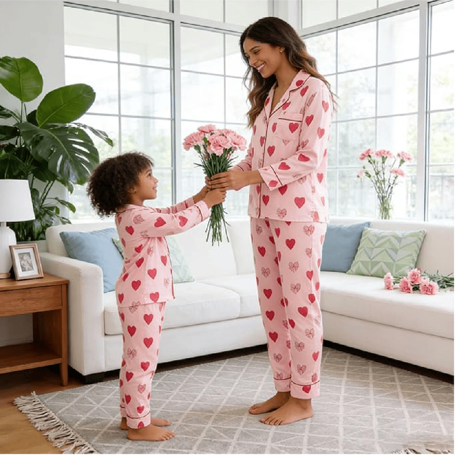 Pink Heart Pajamas for Mom and Me