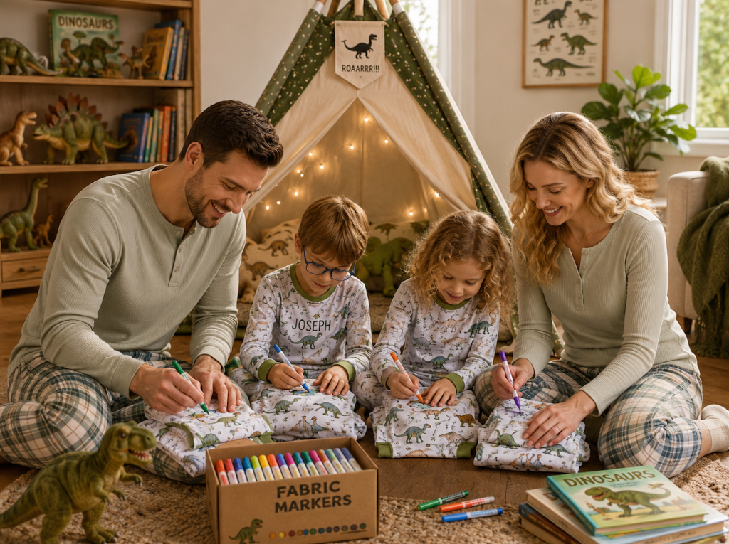 Colorable Two Piece Dinosaur Pajama Set and Dinosaur Themed Tent