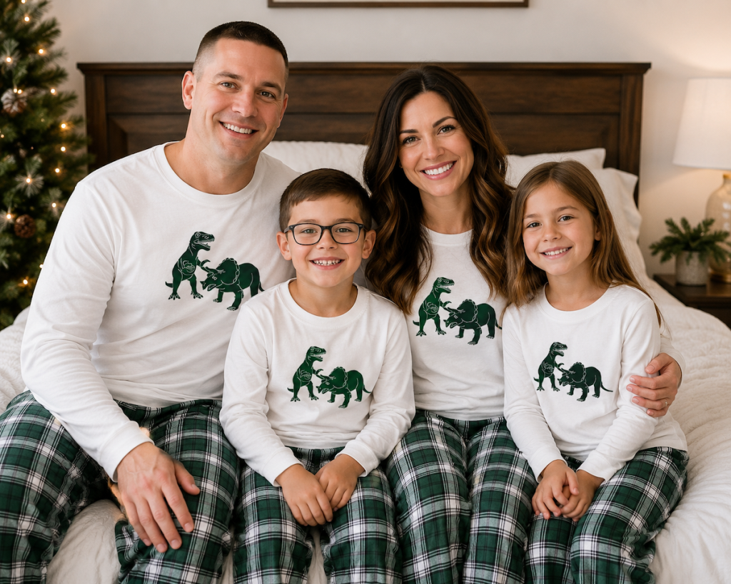 Flannel Plaid Dinosaur Matching Family Pajamas