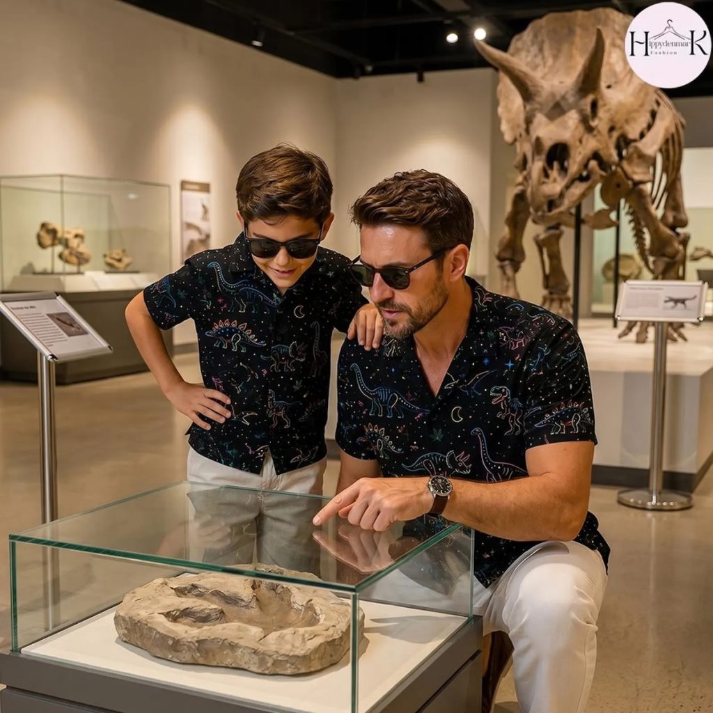 Matching Family Neon Dinosaur Button Up Shirt