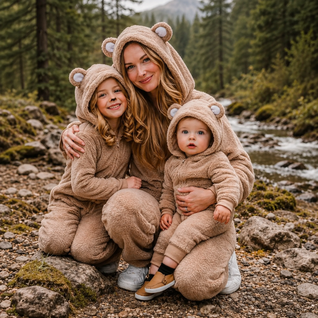 Mommy and Me Matching Bear Onesies Costume Pajamas
