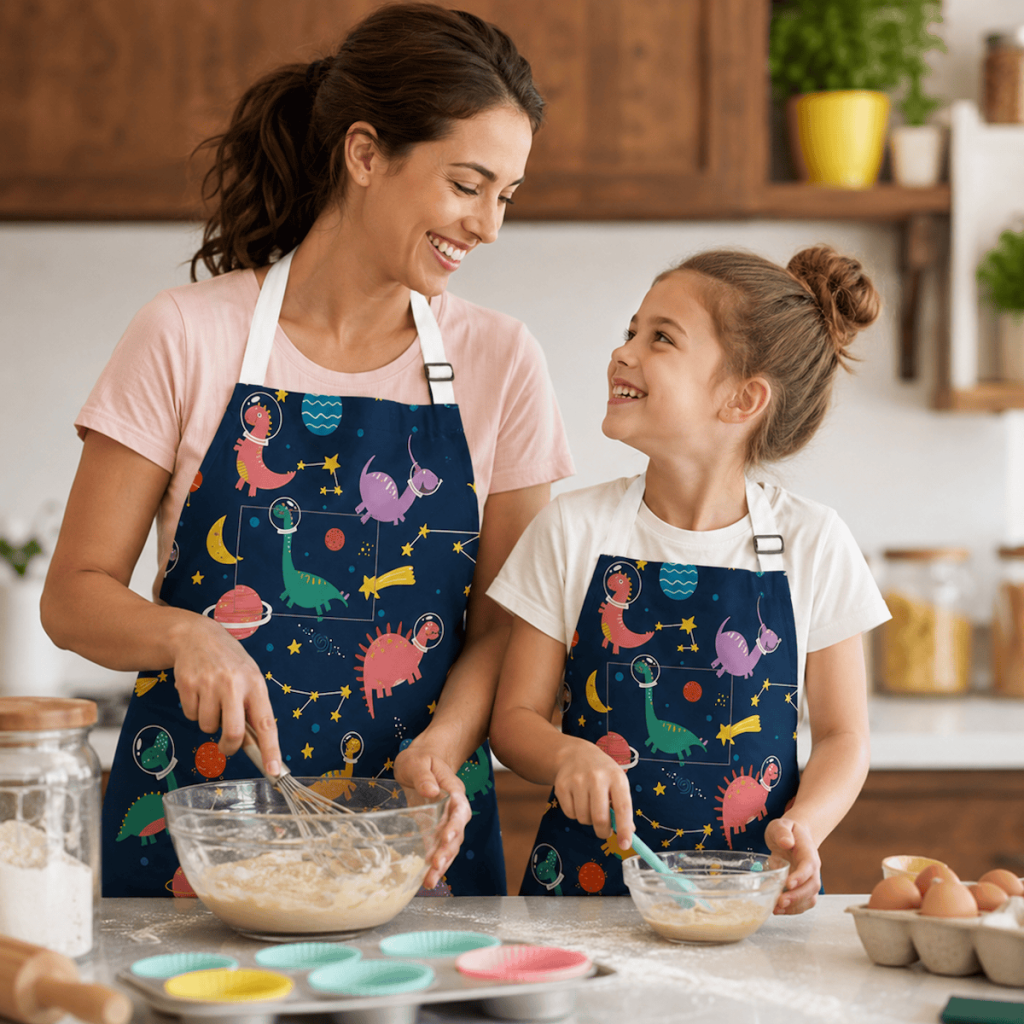 Family Matching Outer Space Dinosaur Aprons