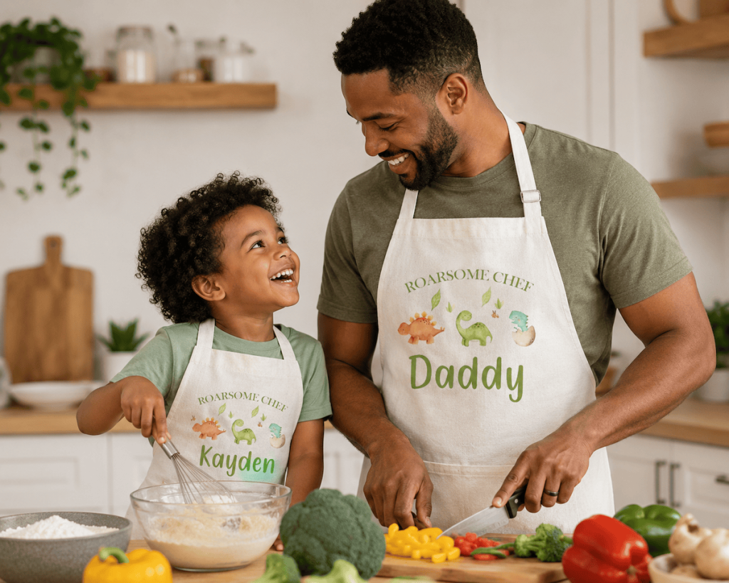 Personalized Daddy and Me Matching Dinosaur Aprons