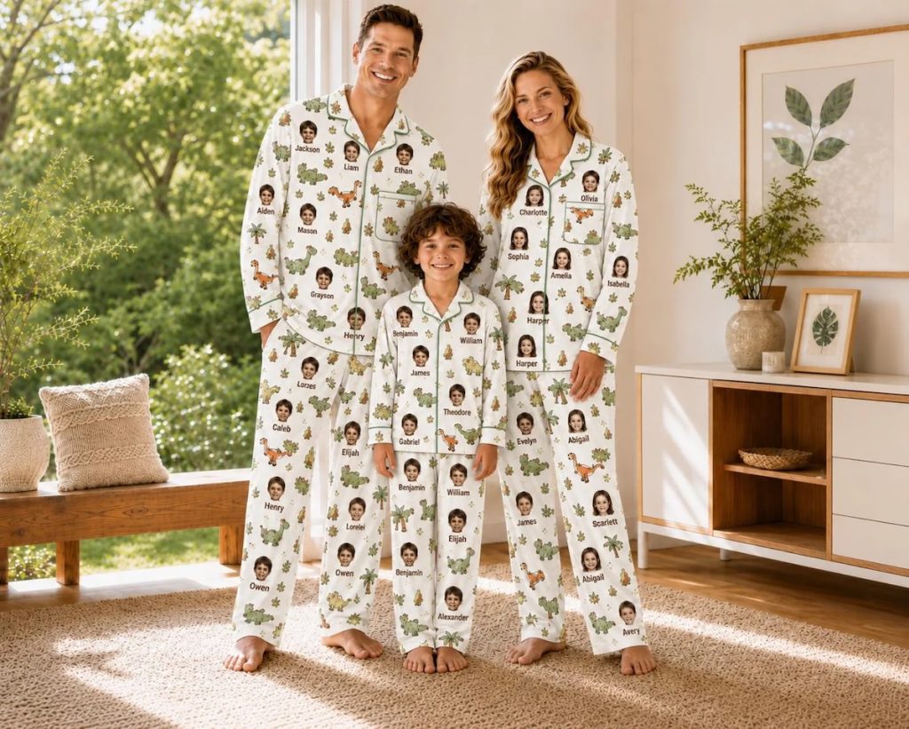 Personalized Photo + Dinosaur Family Pajamas