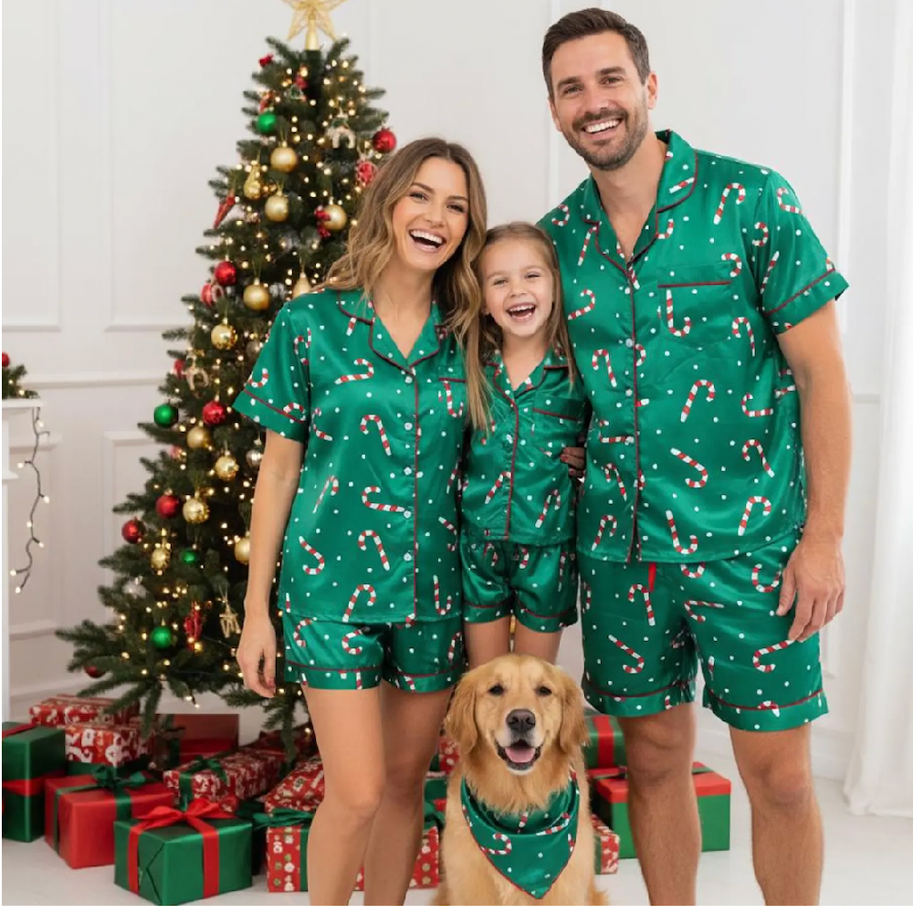 Family Matching Green Candy Cane Christmas Pajamas