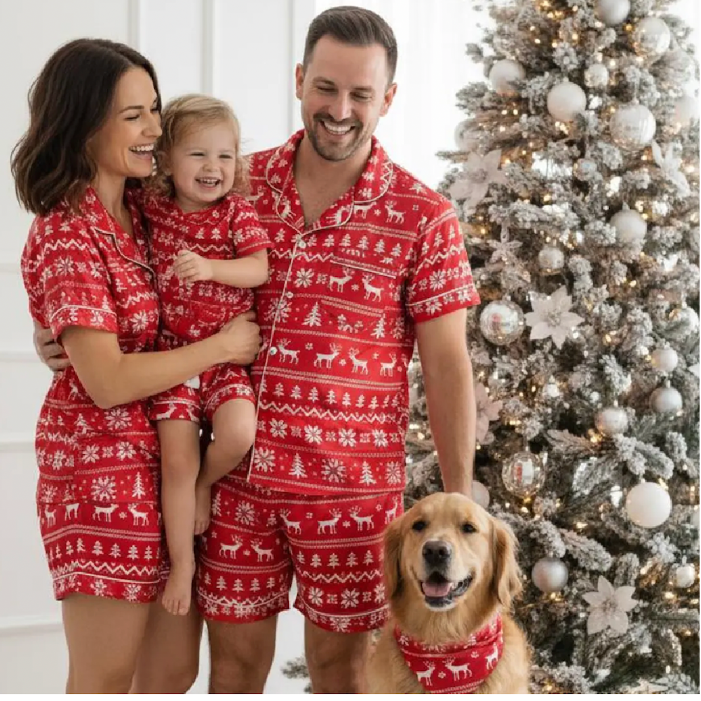 Family Matching Red Fair Isle Christmas Pajamas