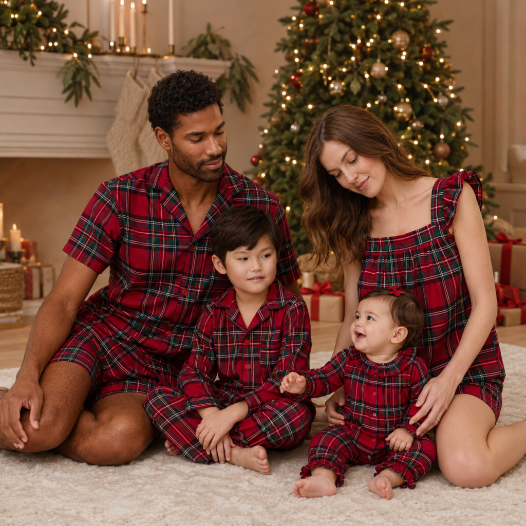 Family Matching Red Tartan Christmas Pajamas