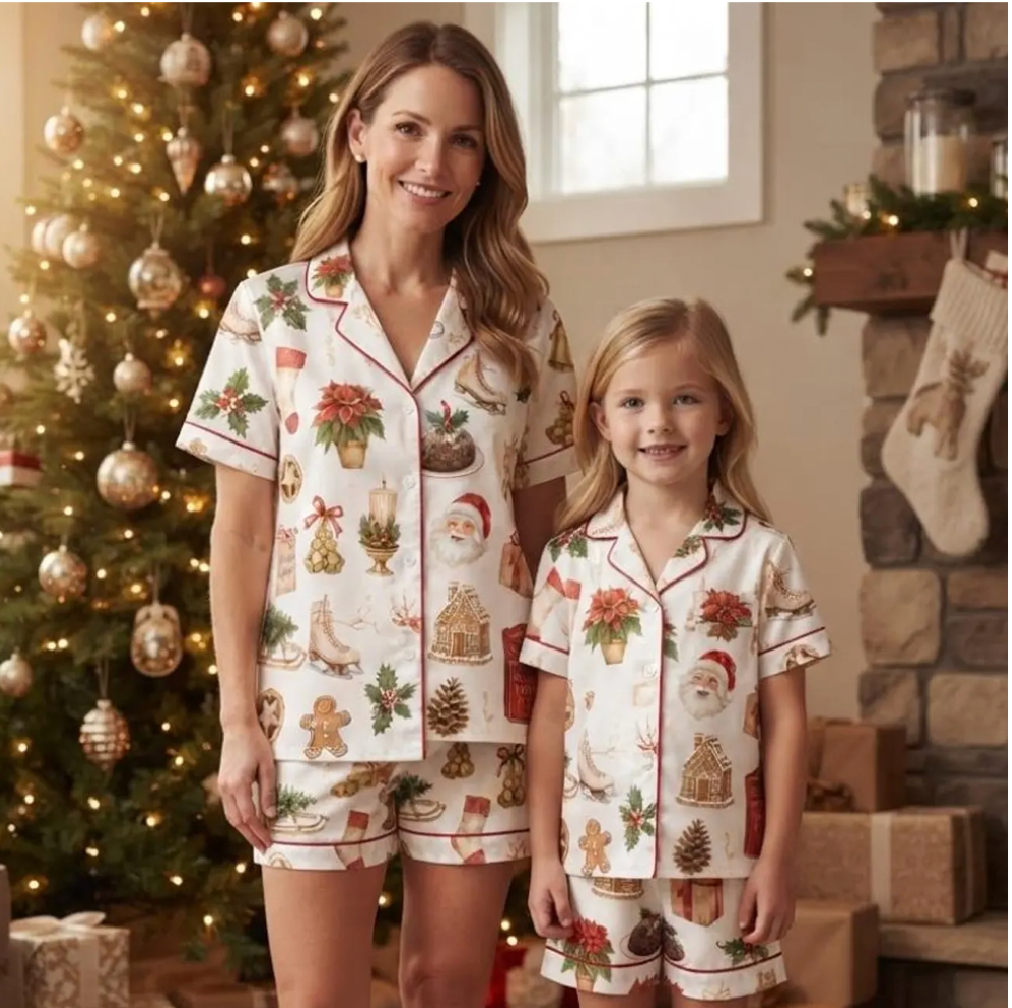 Family Matching Santa Print Christmas Pajamas