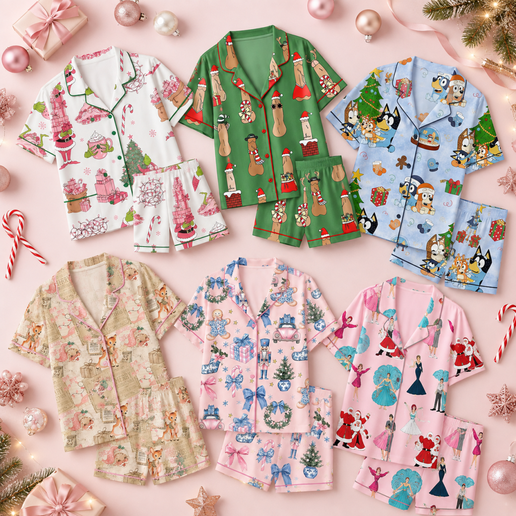 Family Matching Whimsical Satin Christmas Pajamas