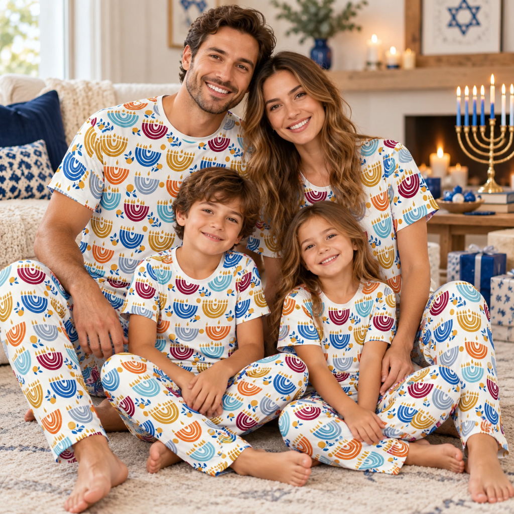 Family Matching Colorful Menorah Hanukkah Pajamas