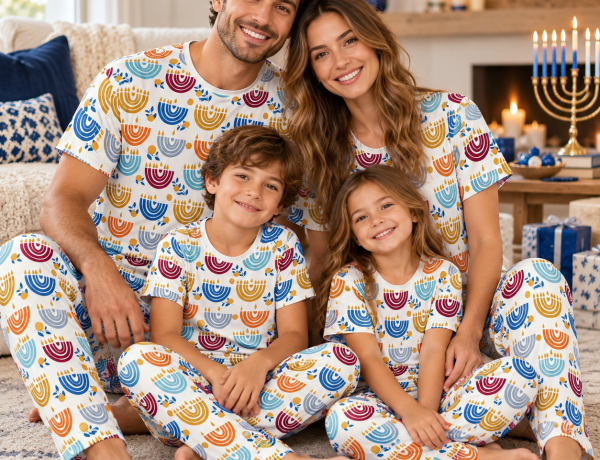 Family Matching Colorful Menorah Hanukkah Pajamas