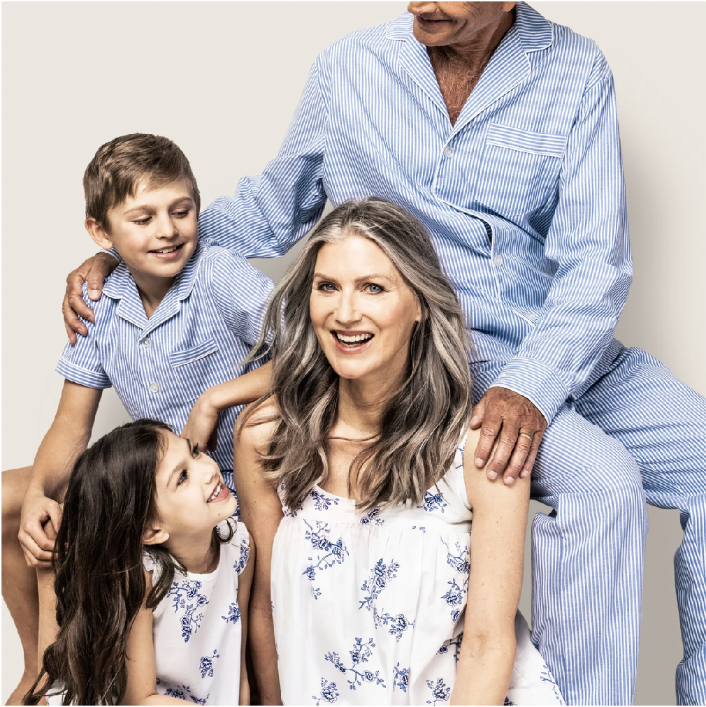 Family Matching French Blue Heritage Stripe and Timeless Toile Hanukkah Pajamas