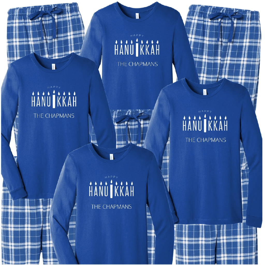 Family Matching Royal Blue Custom Menorah Hanukkah Pajamas