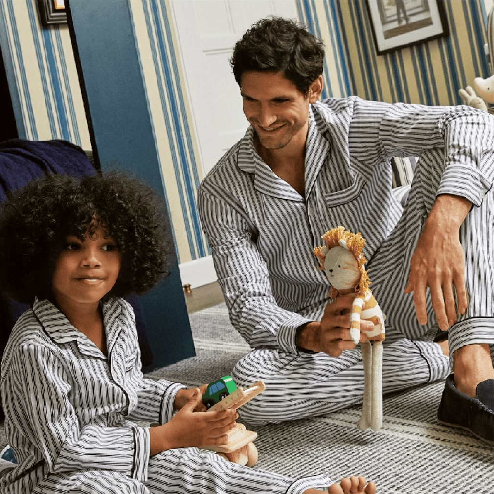 Matching Family Navy French Ticking Hanukkah Pajamas